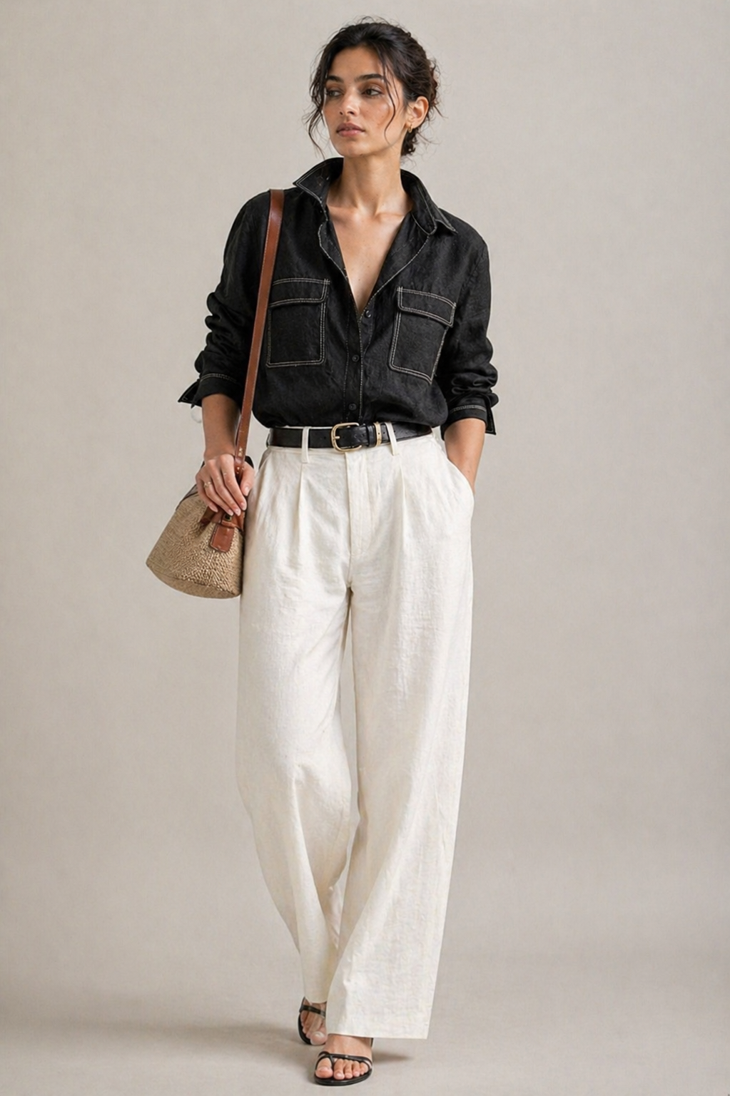 Black Utility Linen Shirt
