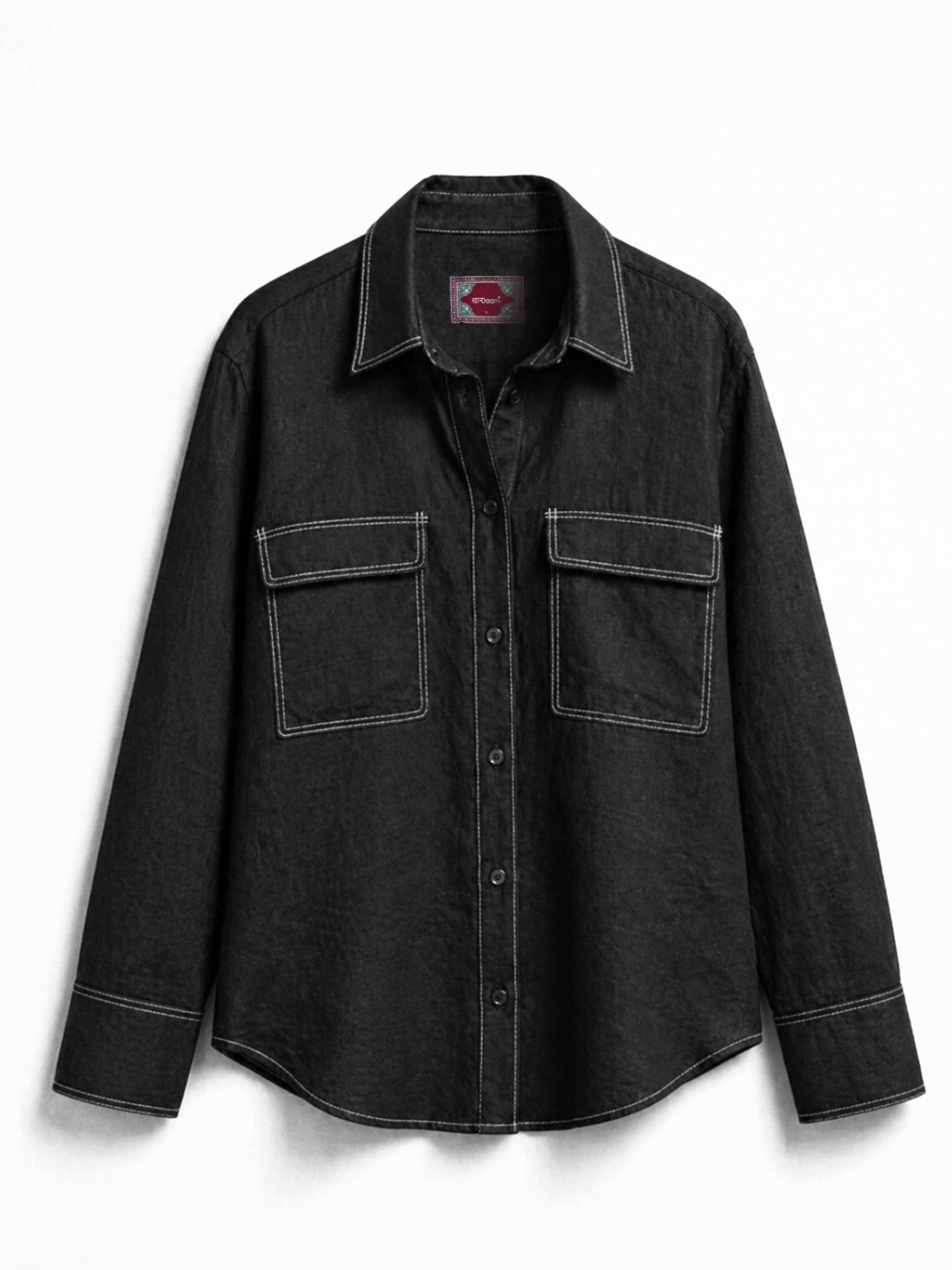 Black Utility Linen Shirt