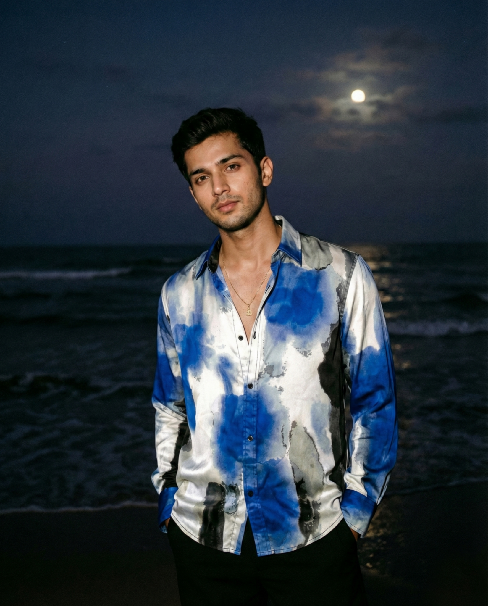 Ink wash satin shirt