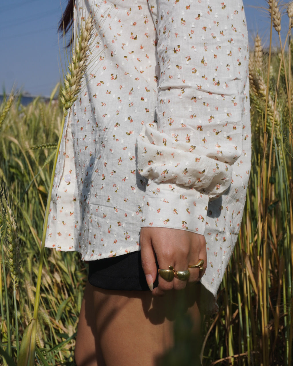 Khandaani Cream Floral Cotton Shirt for Women