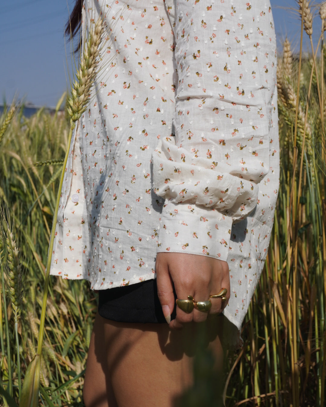 Khandaani Cream Floral Cotton Shirt for Women