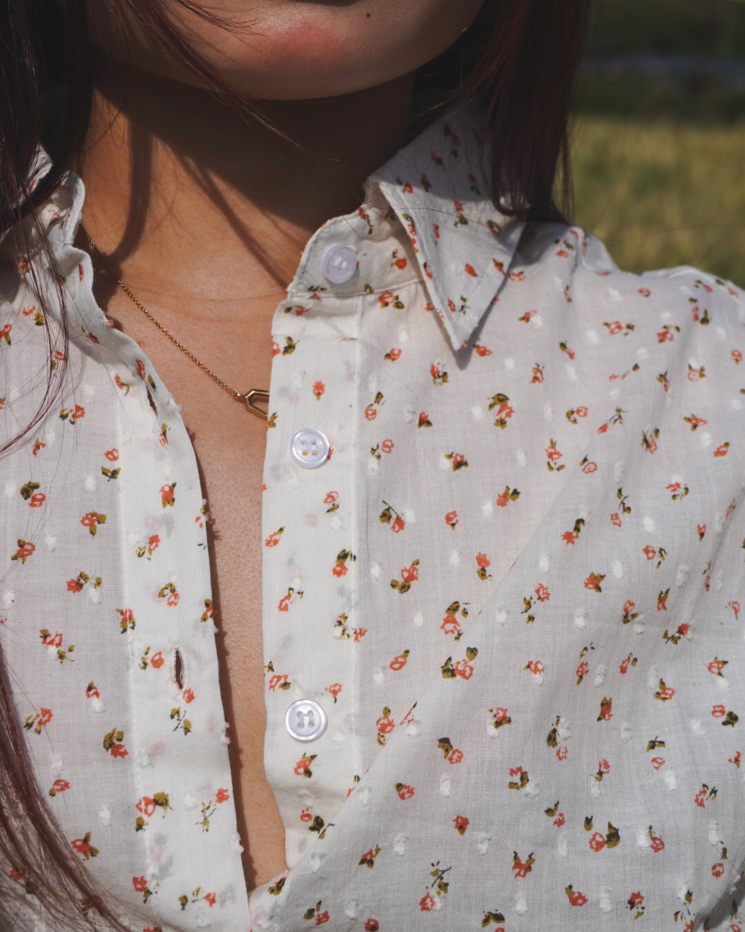 Khandaani Cream Floral Cotton Shirt for Women