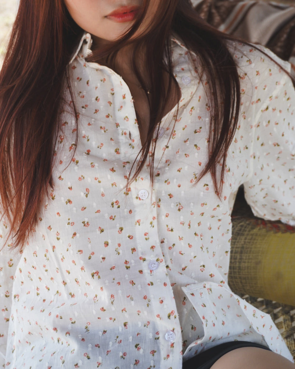 Khandaani Cream Floral Cotton Shirt for Women
