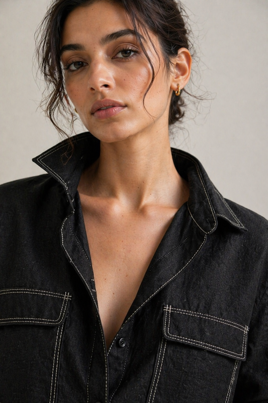 Black Utility Linen Shirt